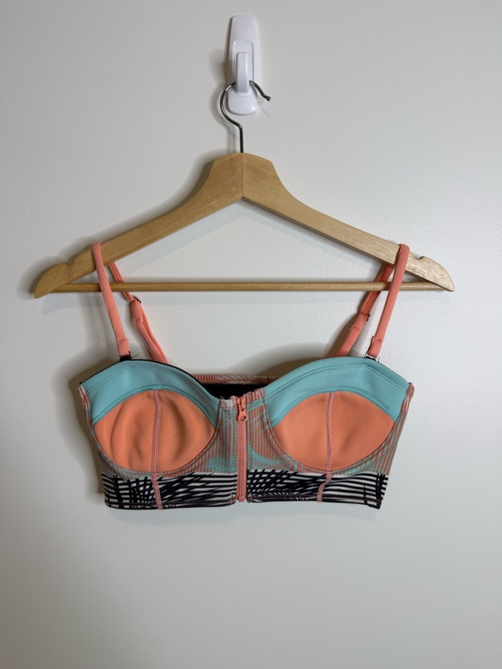 Roxy Coral & Aqua Longline Bikini Top size medium